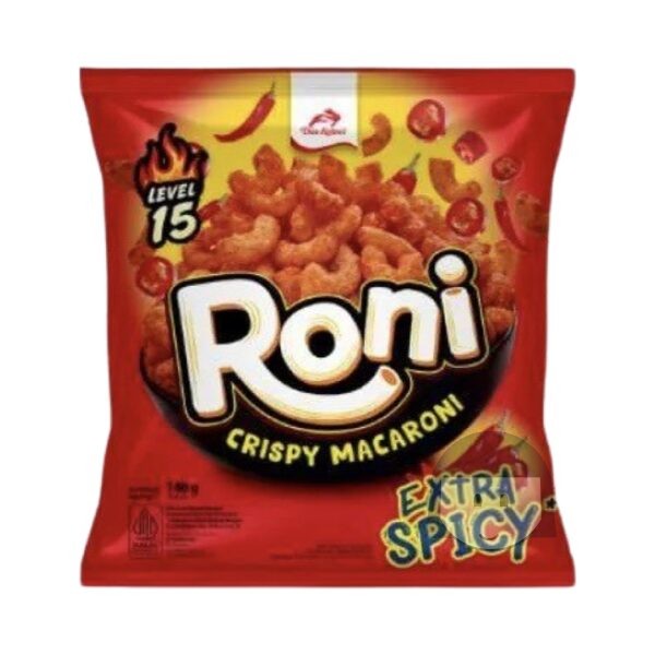 Dua Kelinci Roni Crispy Macaroni Extra Spicy Level 15, 140 gr Exp. 06-2025 Savory Snacks